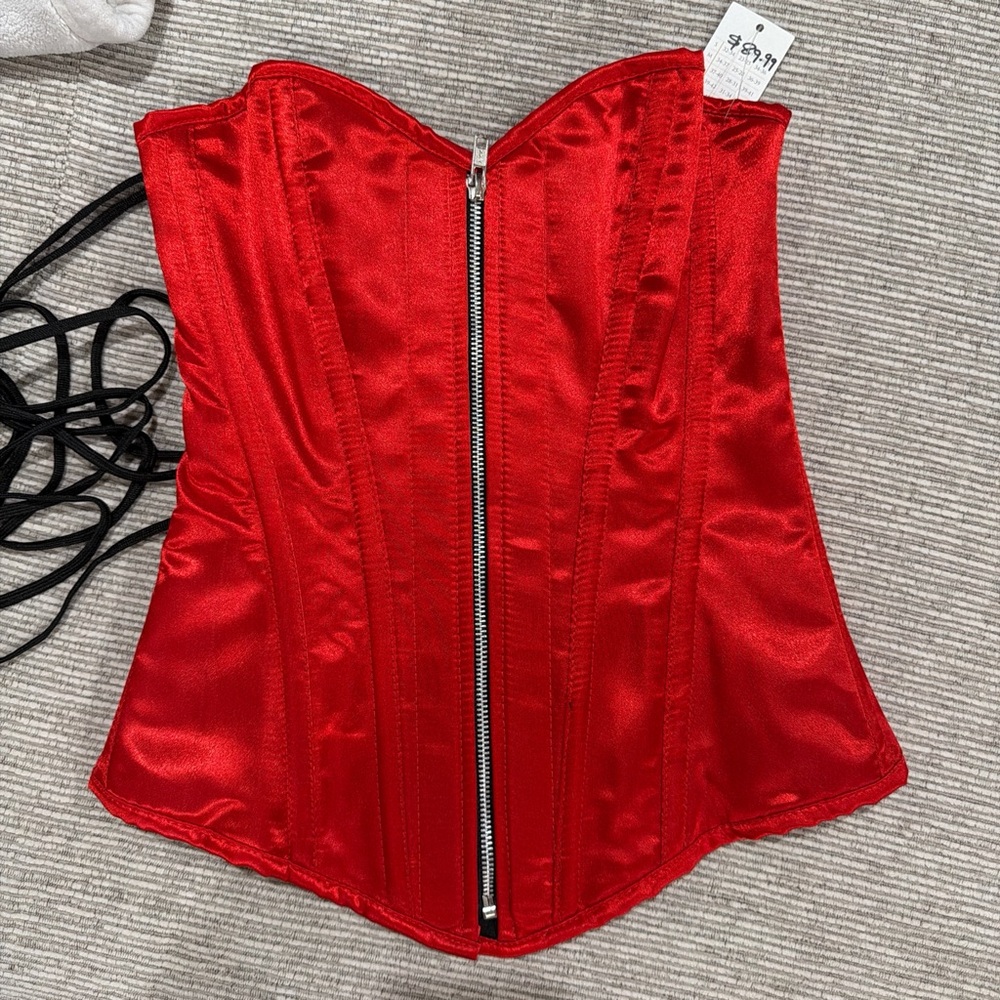 Red corset with black trim